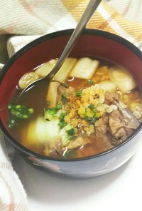 押麦入り☆鮪アゴ肉のホッとするスープ！