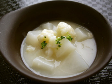 【京都丹波】かぶらとカリフラワーのスープの写真