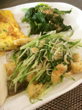 ごま油でやみつき♪水菜と油揚げしらす炒め