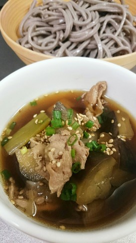 ナスと豚肉のつけ蕎麦