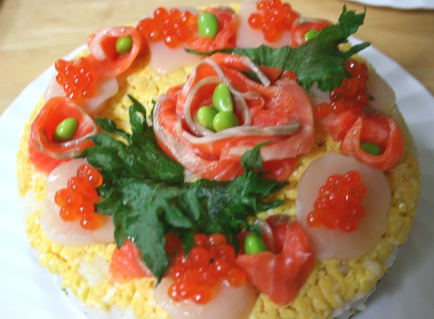 可愛いお花の寿司ケーキの画像