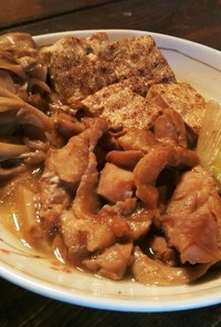 たっぷり舞茸と白葱の簡単鶏肉豆腐