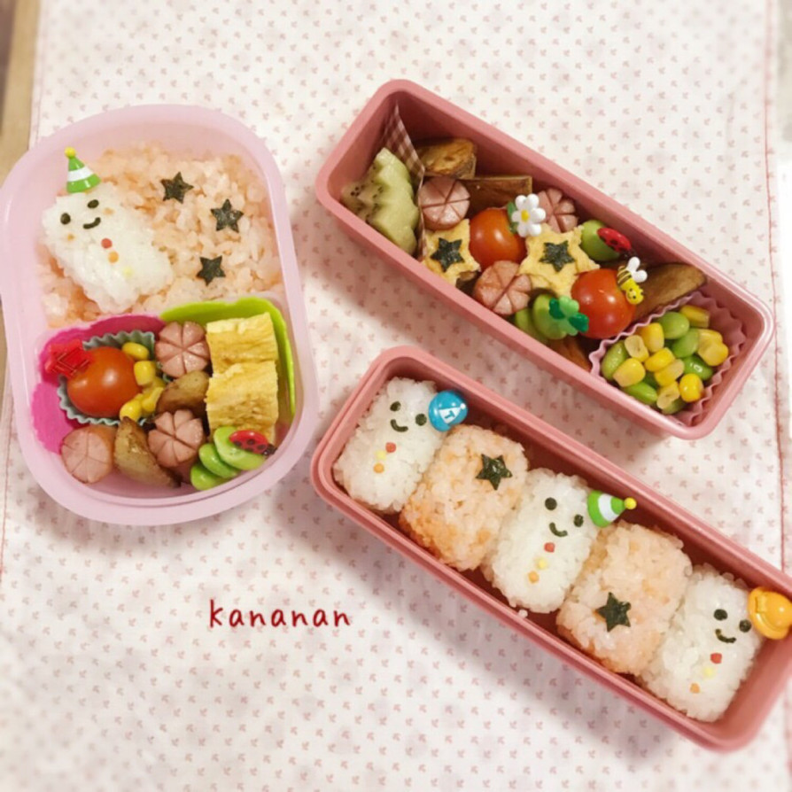 誰でもできる簡単雪だるま弁当 幼稚園の画像