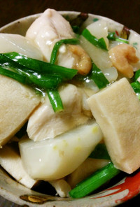 ささみと高野豆腐と蕪と韮の中華丼