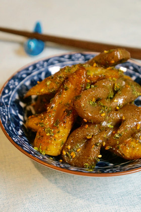 こんにゃくとちくわの磯辺炒め