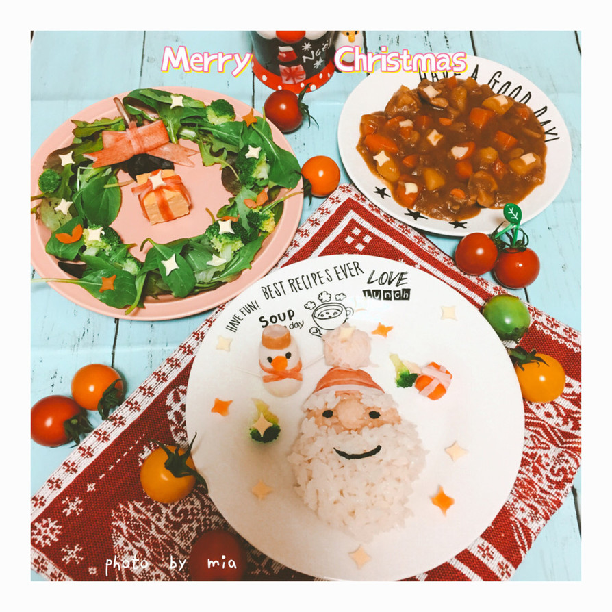クリスマス サンタキャラ弁 サラダの画像