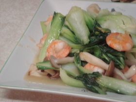 エビとチンゲン菜の塩ダレ炒め