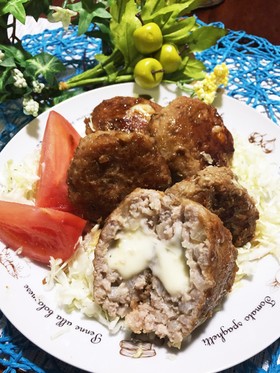 つくね風!豚ひき肉にチーズin♪