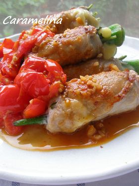 豚肉オクラロール*プチトマトソース