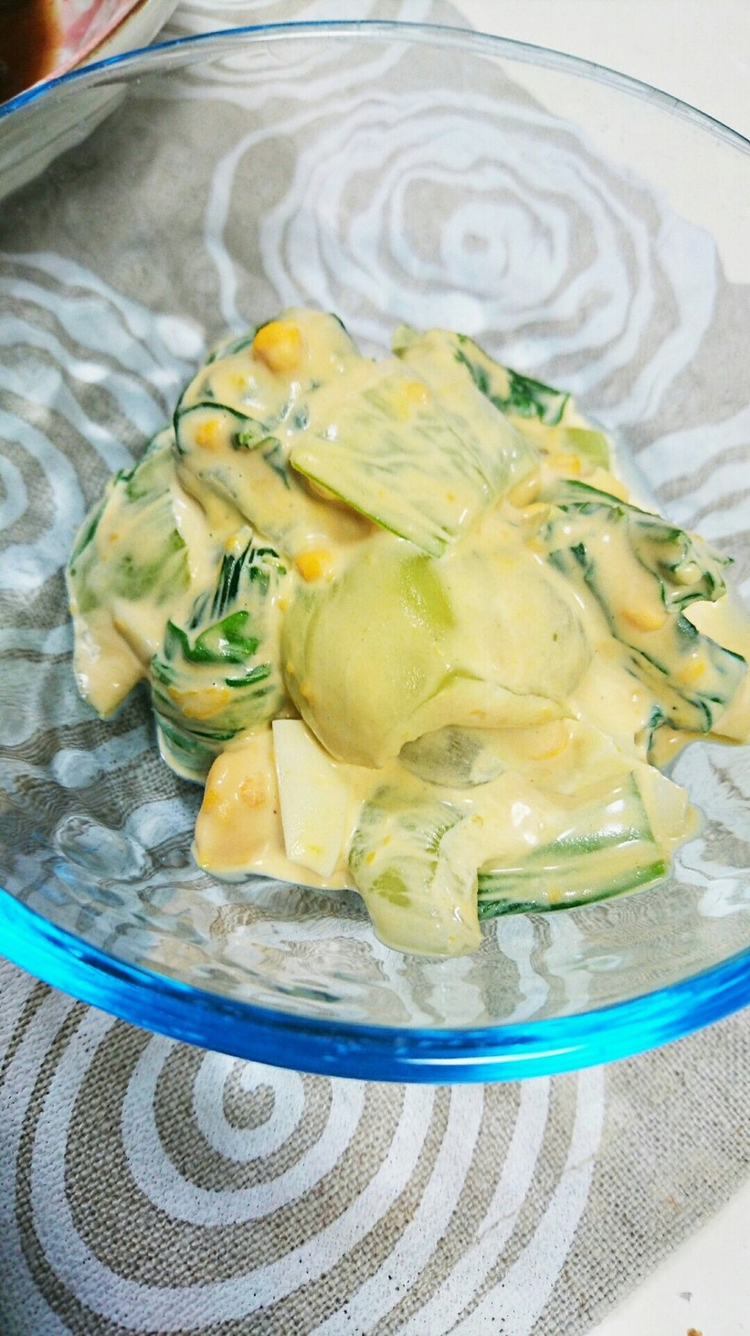 チンゲン菜とゆで卵のオイマヨサラダの画像