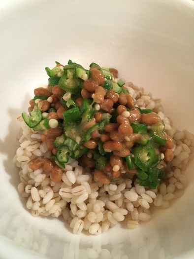 もち麦のオクラ納豆ご飯の写真