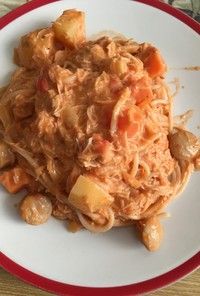 ミネストローネで蟹のトマトクリームパスタ
