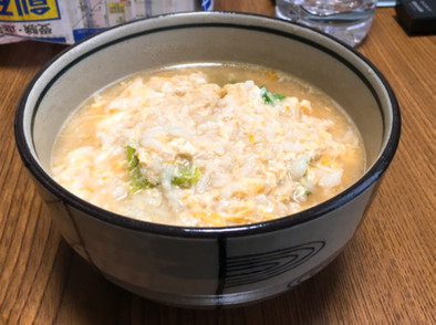 コンソメスープで作る！簡単たまご雑炊の写真