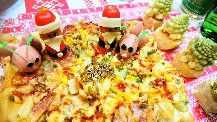 クリスマス【じゃが芋とコーンのピザパイ】の画像
