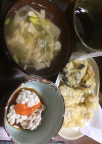 旬の白子3点天ぷら、ポン酢和え、お吸い物