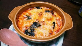 簡単おつまみ☆キムチと豆腐のチーズ焼き