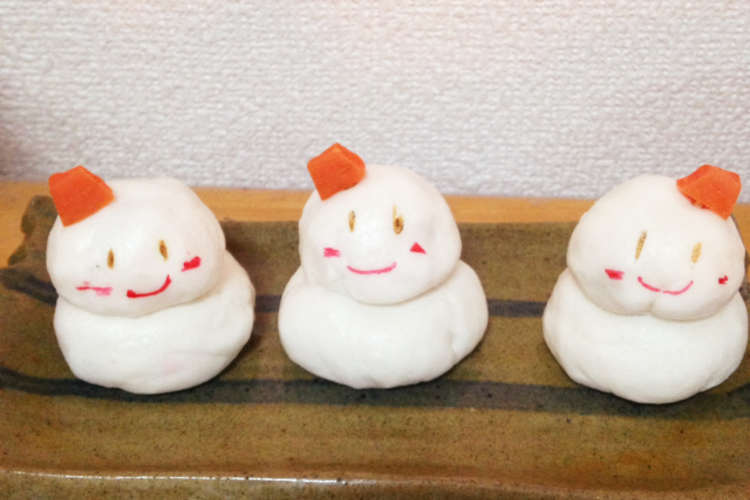 黒豆で雪だるま薯蕷饅頭 レシピ 作り方 By ちえっぱち クックパッド