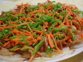 焼き大根に甘辛お肉と野菜のせて♪