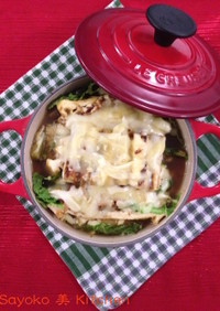焼きネギのせ白菜とお揚げのミルフィーユ鍋
