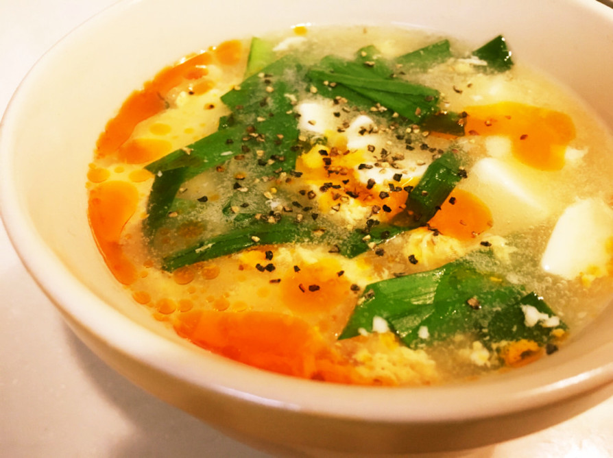 豆腐と卵、ニラの酸辣湯☆の画像