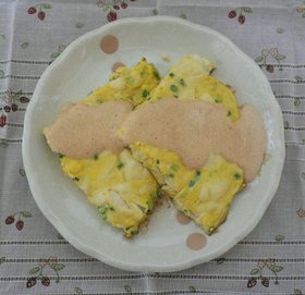 豆腐のオープンオムレツ明太マヨがけ