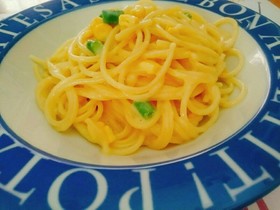コーンスープの素で。コーンクリームパスタ