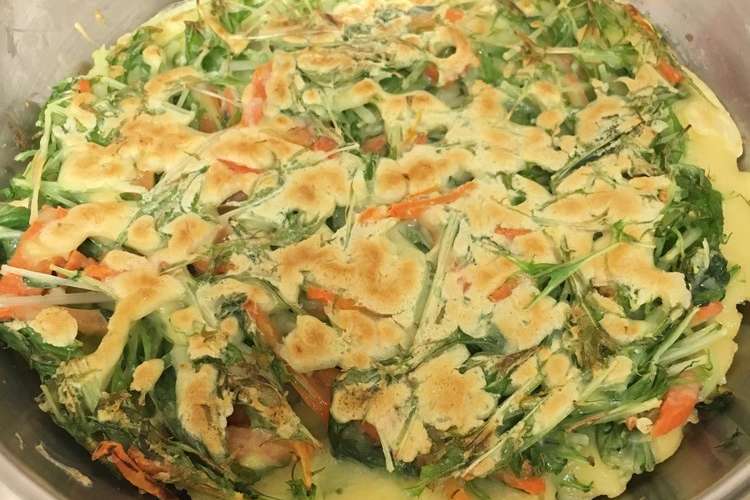 大量消費 水菜のモチモチチヂミ レシピ 作り方 By たかたかよ クックパッド