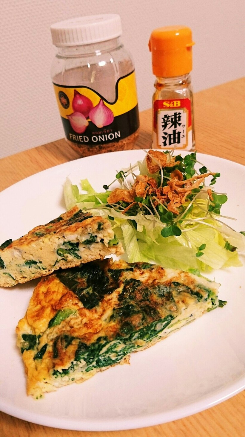 小松菜とちりめんの卵焼きの画像