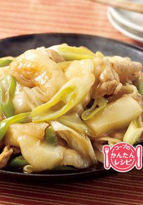 餅の豚ねぎ甘辛炒め
