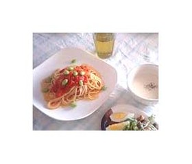 フレッシュトマトの冷製パスタ 枝豆のせ