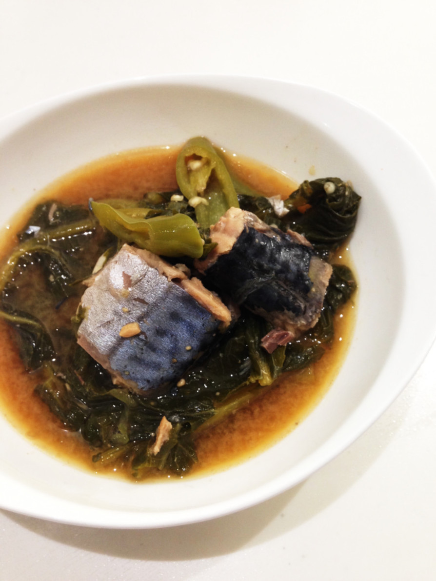 韓国家庭料理☆大根葉とサバの味噌汁の画像