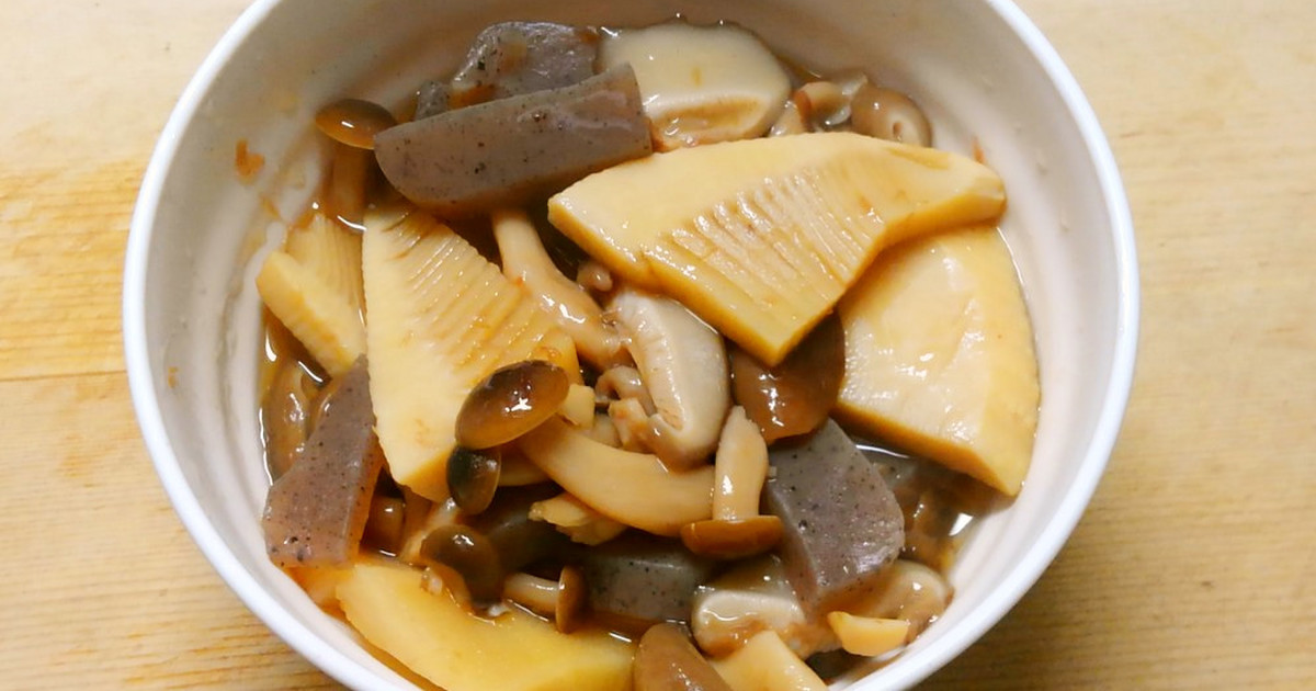簡単 筍とコンニャクきのこの めんつゆ煮 レシピ 作り方 By 331ミミイ クックパッド 簡単おいしいみんなのレシピが352万品