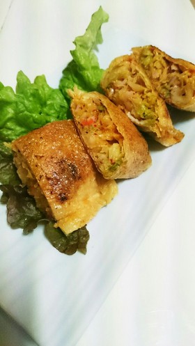 キムチとキャベツのチーズ入り油揚げ焼き