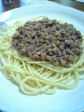 納豆そぼろでパスタ。ご飯にも合いますよ!