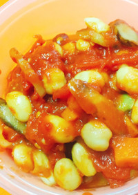 簡単！お弁当に！根菜サラダ豆のトマト煮