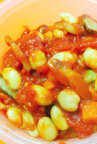 簡単！お弁当に！根菜サラダ豆のトマト煮