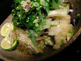 夏の終わりに!ささみとなすの香味野菜のせ