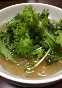 わさび菜☆春菊の春雨スープ