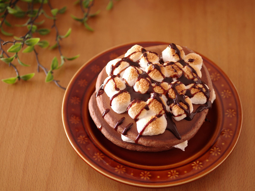 簡単☆焼きマシュマロのココアホットケーキの画像