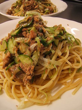 さば缶の冷たいパスタ
