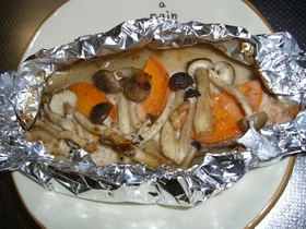 ごまドレで、簡単鮭のホイル焼き♪