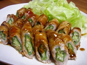 豚肉のオクラ巻き焼き