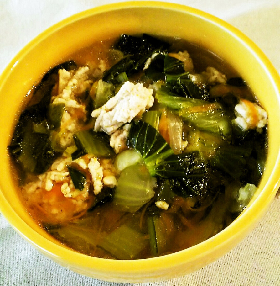 チンゲン菜と鶏ひき肉の塩生姜スープの画像