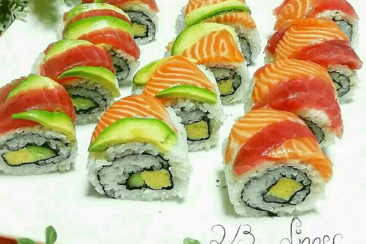 我が家の恵方巻きレインボーロール レシピ 作り方 By Kiyofu クックパッド 簡単おいしいみんなのレシピが358万品