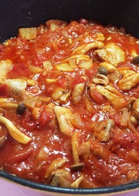 簡単バジル風味の鶏肉のトマト煮込み