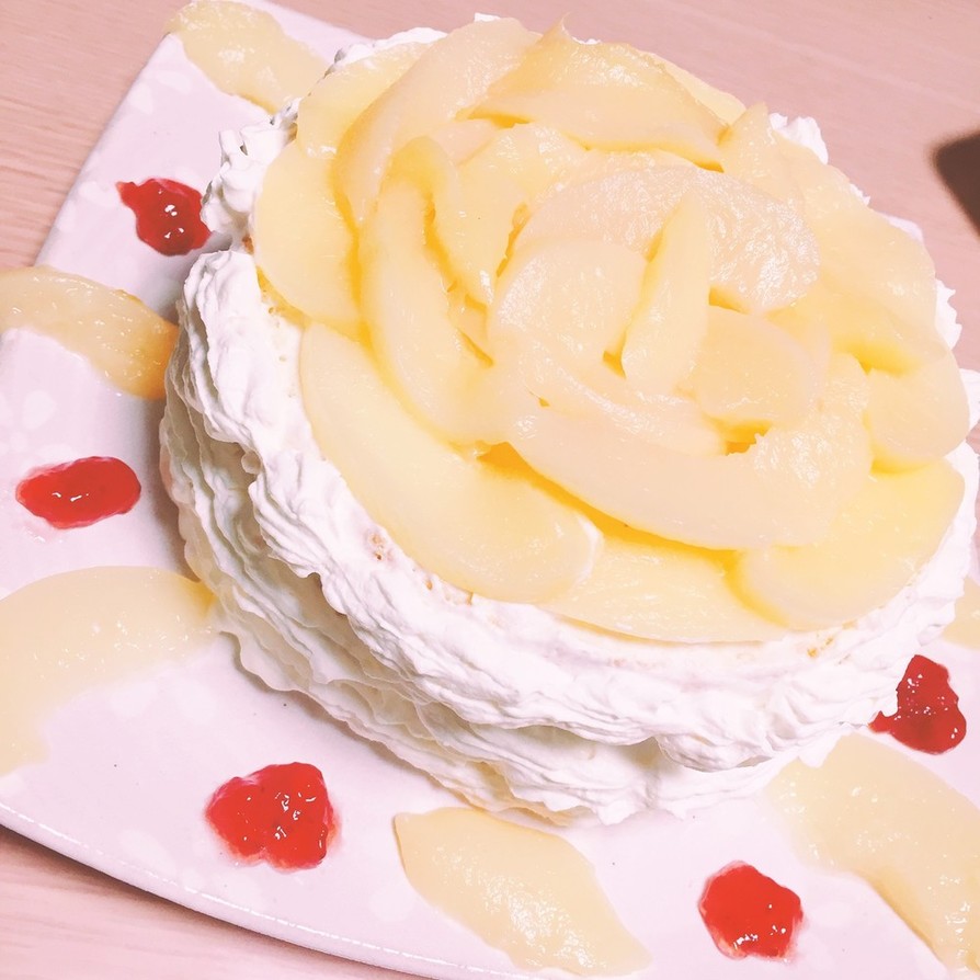 ケーキ 桃 スポンジケーキ 簡単 誕生日の画像