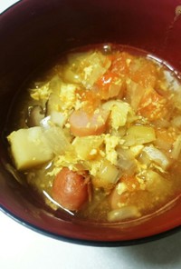 たっぷり野菜トマト卵スープ(カレー味)