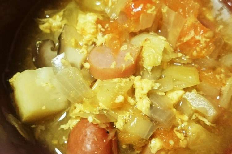 たっぷり野菜トマト卵スープ カレー味 レシピ 作り方 By 時短戦隊5キッズ クックパッド