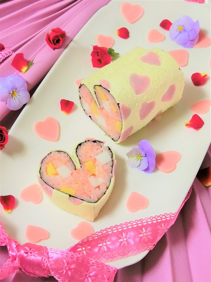 バレンタイン♡ハートの巻き寿司ケーキの画像