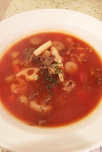 蓮根 ごぼう 牛肉の根菜トマトスープ和風